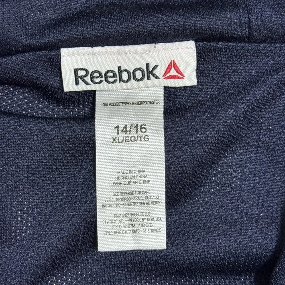 Reebok Jacket Youth 14/16 Blue Burgundy Hooded Windbreaker Colorblock Logo Print